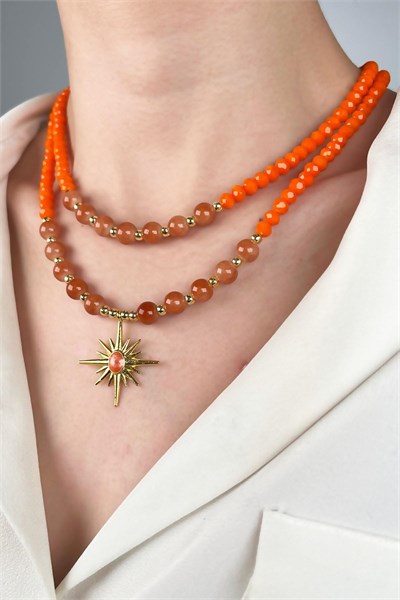 Northern Star Winged Double Row Dorica Pearl Necklace - Orange