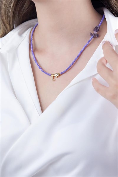 L Letter Lilac Bead Design Necklace