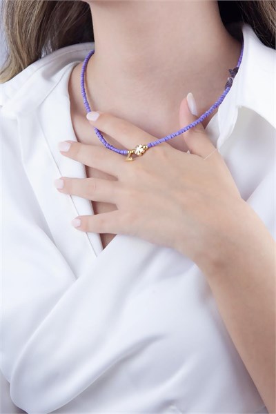 L Letter Lilac Bead Design Necklace