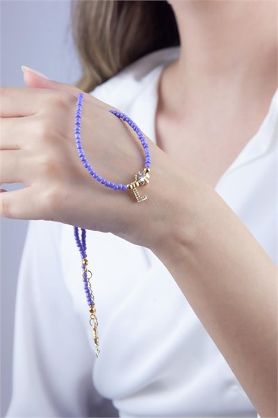 L Letter Lilac Bead Design Necklace