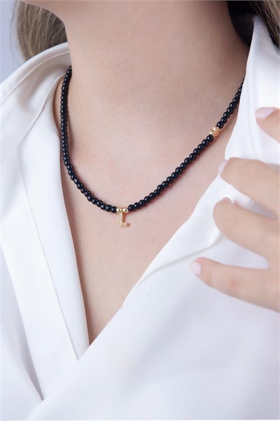 L Letter Black Pearl Design Necklace