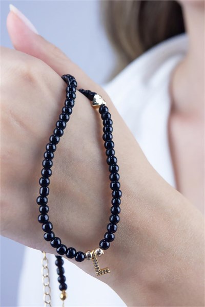 L Letter Black Pearl Design Necklace