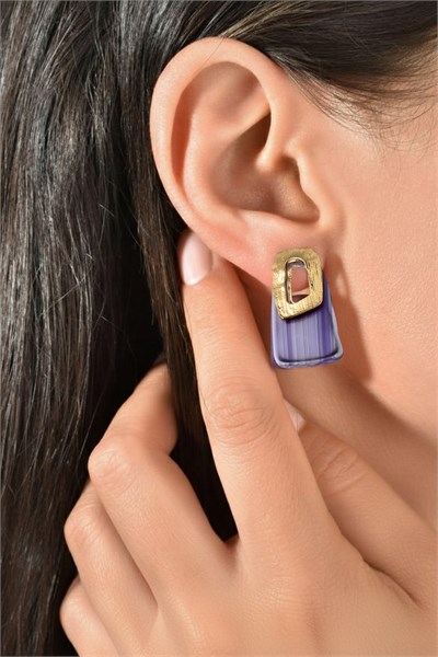 Lilac Geometric Shape Gold Earrings - Modern Elegant Design