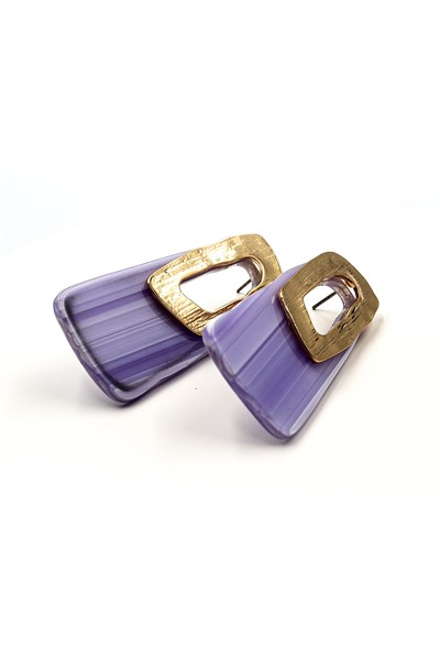 Lilac Geometric Shape Gold Earrings - Modern Elegant Design