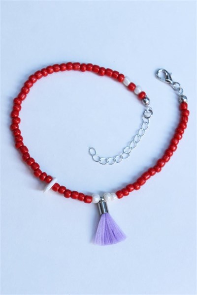 Lilac Tassel Detail Double Bead Bracelet