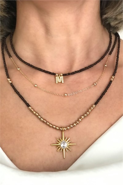 M Letter Triple Set Bead Necklace