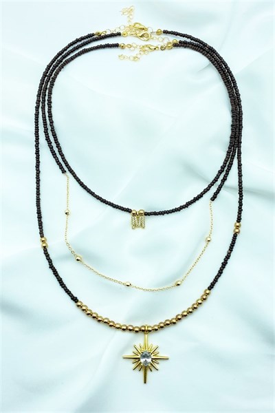 M Letter Triple Set Bead Necklace