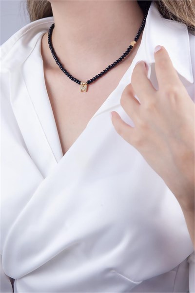 M Letter Black Pearl Design Necklace