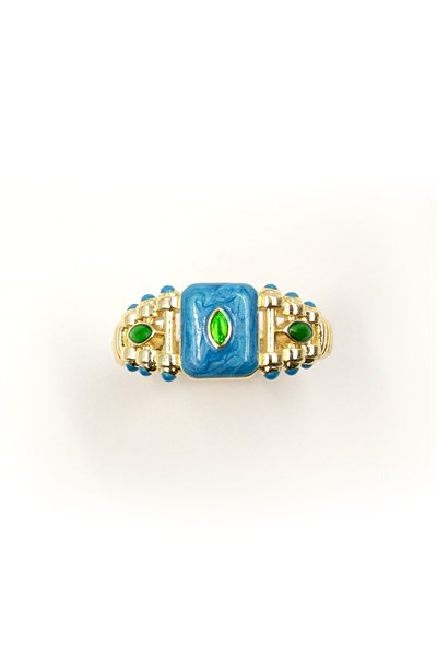 Blue Enamel Gold-Tone Ring | Adjustable, Stylish & Hypoallergenic