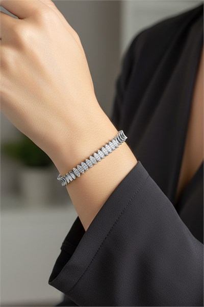 Mekik Model Zircon Stone Xuping Non-Tarnish Silver Womens Elegant Bracelet