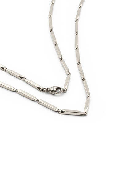 Men’s Melon-Chain Stainless Steel Necklace - Silver-Tone, 55 cm, 2 mm, Tarnish-Resistant, Minimalist Design