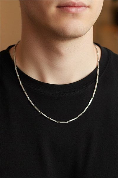 Men’s Melon-Chain Stainless Steel Necklace - Silver-Tone, 55 cm, 2 mm, Tarnish-Resistant, Minimalist Design