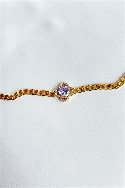 Violet Heart Detail Zircon Stone Gold Bracelet