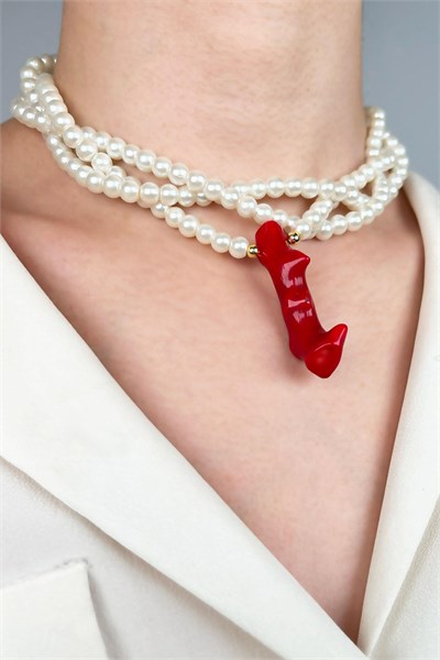 Coral Tip Spiral Pearl Necklace - White
