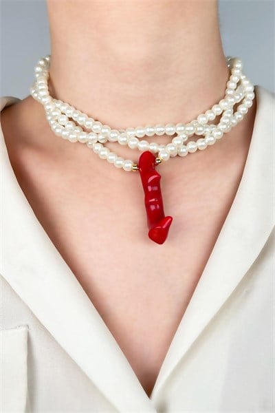 Coral Tip Spiral Pearl Necklace - White