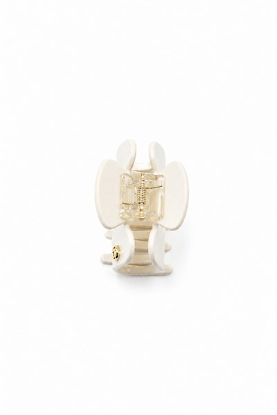 Bone-Style Hair Claw Clip with Metal Emblem and Cutout Detail - White