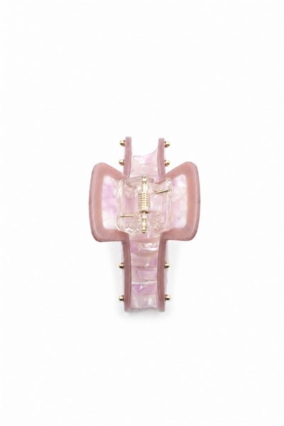 Patterned Bone-Style Hair Claw Clip with Metal Detail - Pink