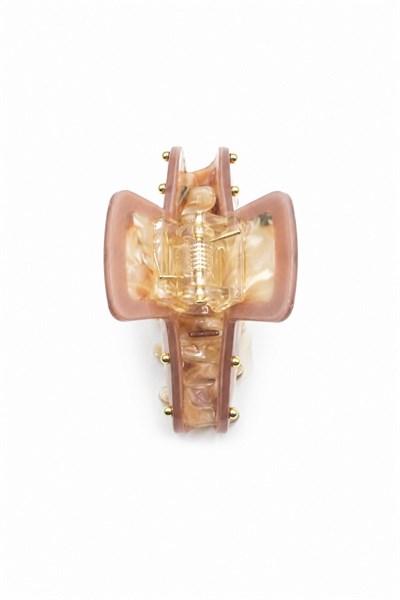 Patterned Bone-Style Hair Claw Clip with Metal Detail - Salmon
