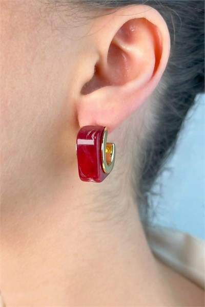 Mine Detailed Square Earrings - Burgundy
