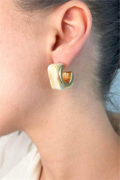 Mine Detailed Square Earrings - Cream