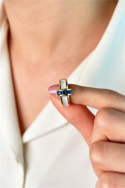 Enamel Navy Stone Hoop Earrings - White