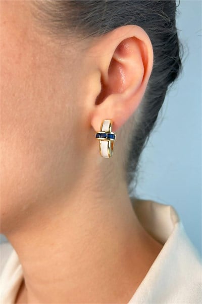 Enamel Navy Stone Hoop Earrings - White