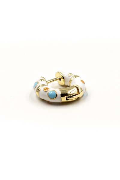 Enamel Colored Detailed Hoop Earrings - White