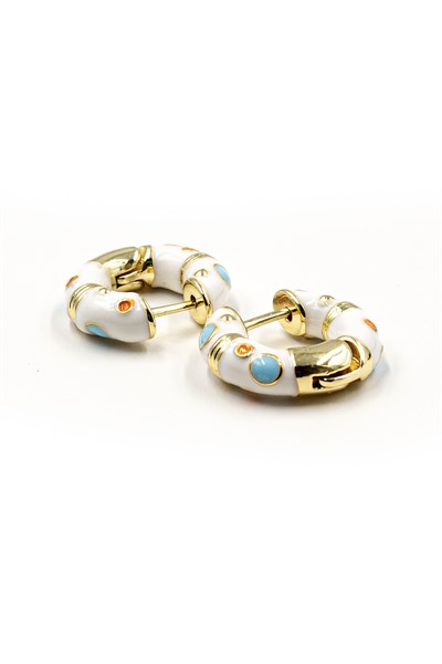 Enamel Colored Detailed Hoop Earrings - White