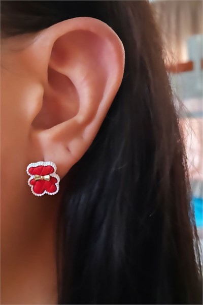 Mini Bear Model Red Color Earrings