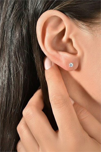 Minimal Design Xuping Single Stone Zircon Earrings - Silver