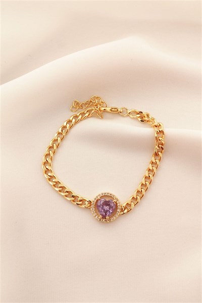 Purple Heart Detail Zircon Stone Gold Bracelet