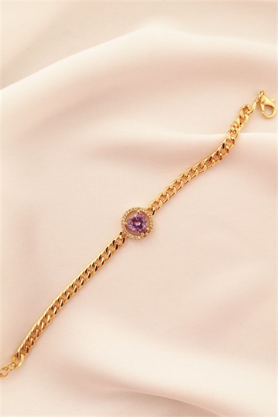 Purple Heart Detail Zircon Stone Gold Bracelet