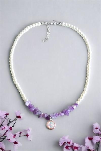 Purple Crushed Stone Pearl Necklace