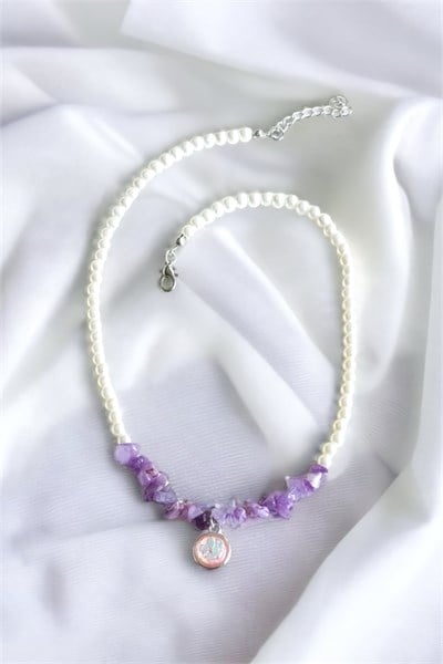 Purple Crushed Stone Pearl Necklace