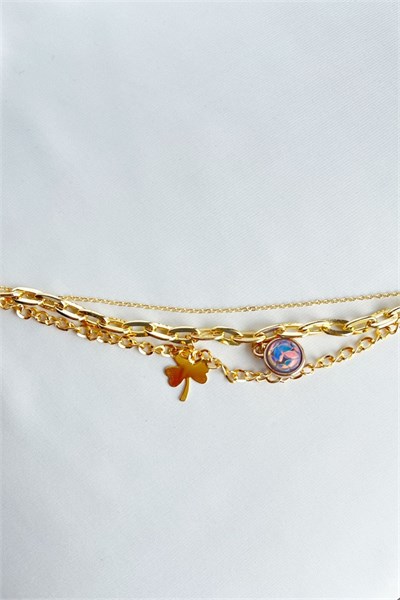 Purple Stone Triple Gold Bracelet