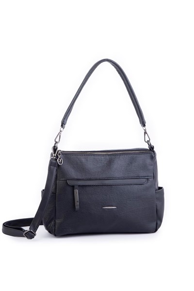 Nas Bag Multi Compartment Soft and Lightweight Double Strap Shoulder and Crossbody Bag - Black Lisbon (30x24 cm)