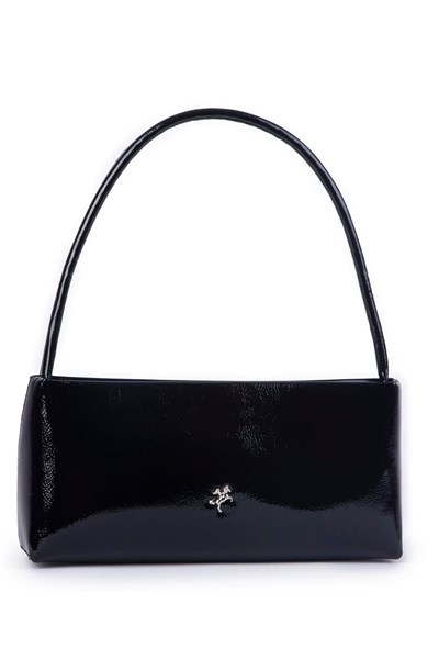 Nas Bag Womens Basic Baguette Shoulder and Crossbody Bag - Black Patent Leather (27x12 cm)