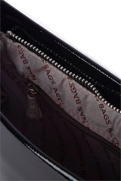 Nas Bag Womens Basic Baguette Shoulder and Crossbody Bag - Black Patent Leather (27x12 cm)