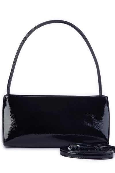 Nas Bag Womens Basic Baguette Shoulder and Crossbody Bag - Black Patent Leather (27x12 cm)