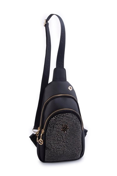 Nas Bag Womens Waist and Body Bag - Black Silver Stones