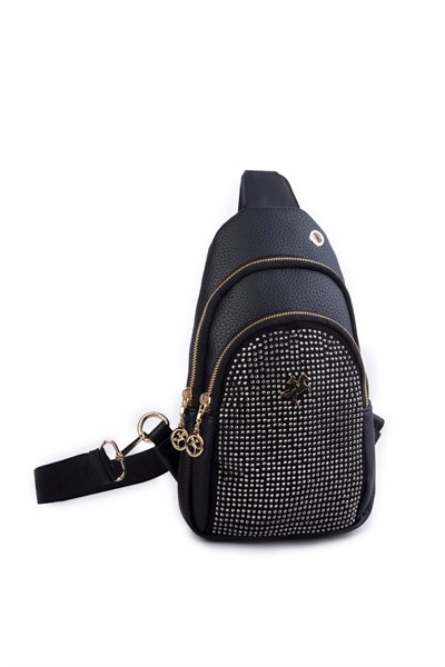 Nas Bag Womens Waist and Body Bag - Black Silver Stones