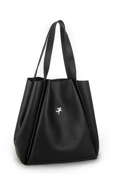 Nas Bag Womens Large Drawstring Nested Snap Tote Bag - Black