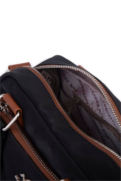 Nas Bag Womens Multi-Compartment Crossbody Bag - Black Tan Buzzy