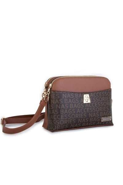 Nas Bag Womens Crossbody Bag Stylish Bag with Two Compartments - Coffee Brown Written