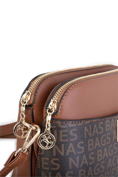 Nas Bag Womens Crossbody Bag Stylish Bag with Two Compartments - Coffee Brown Written