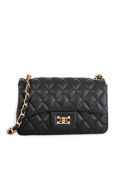 Nas Bag Womens Quilted Crossbody Bag with Chain Detail - Black