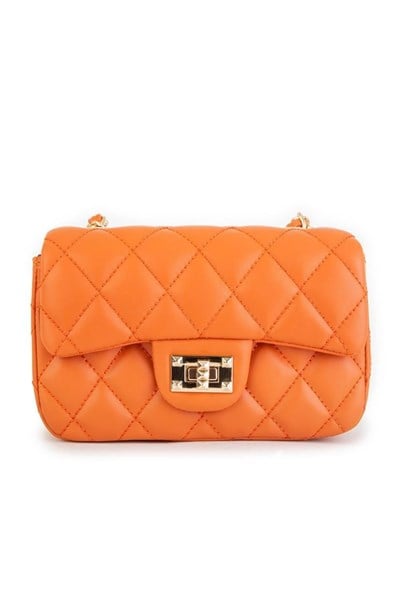 Nas Bag Womens Quilted Crossbody Bag with Chain Detail - Orange