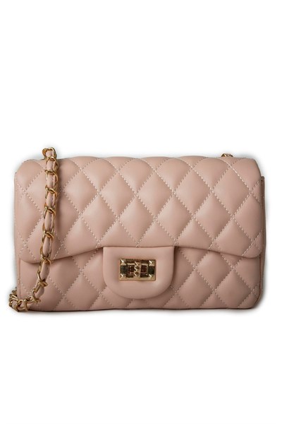 Nas Bag Womens Quilted Crossbody Bag with Chain Detail - Powder Pink