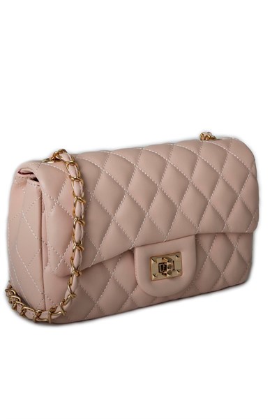 Nas Bag Womens Quilted Crossbody Bag with Chain Detail - Powder Pink