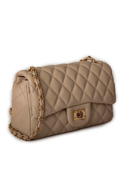 Nas Bag Womens Quilted Crossbody Bag with Chain Detail - Sand